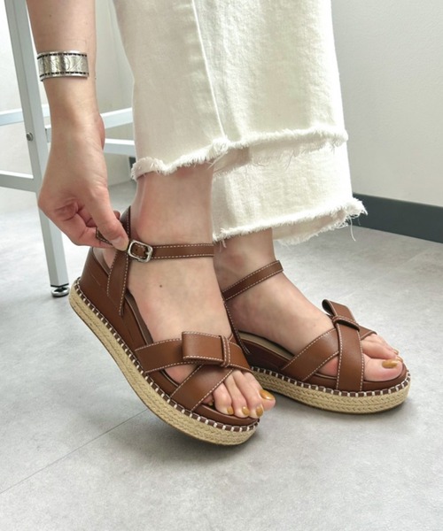 【24-25AW】ELISABETTA サテンウェッジ付き レザー サンダル エルメス シプレ レザー サンダル 36 1/2 レディース グレー