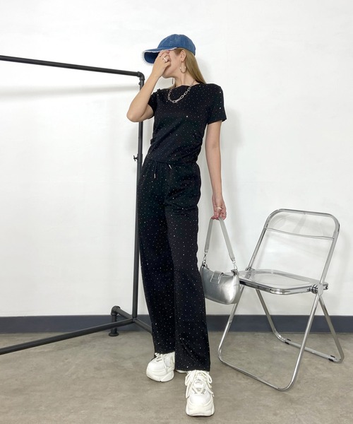 non-hedge（ノンヘッジ） セットアップ 夏 ストーン付Tシャツパンツ