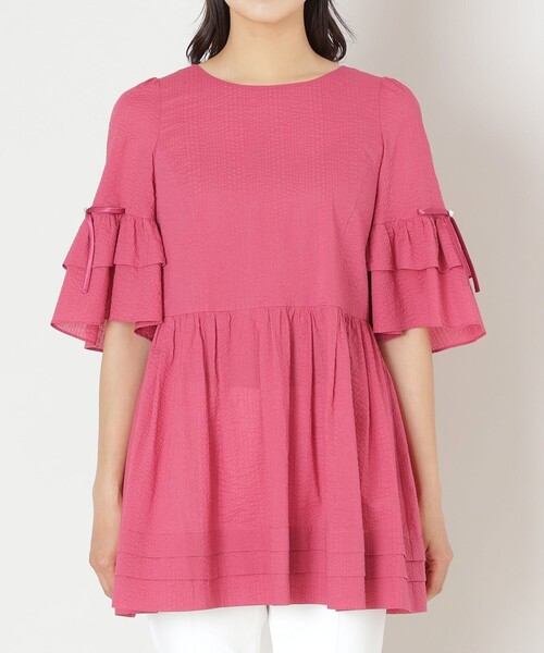 【ふわふわピンク】TO BE CHIC　ウェーブローン チュニックブラウス TO BE CHIC（トゥー ビー シック） ブラウス シャツ ウェーブローン
