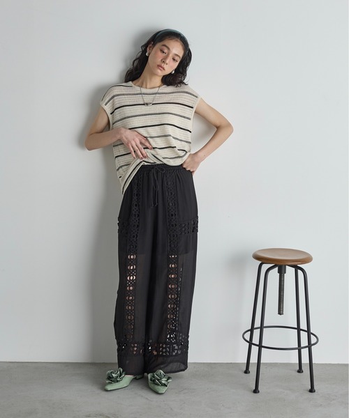 【新品】夏 アンタイトル フレンチスリーブサマーニット 黒 02/M 日本製 新品】夏 アンタイトル フレンチスリーブサマーニット 黒 02/M