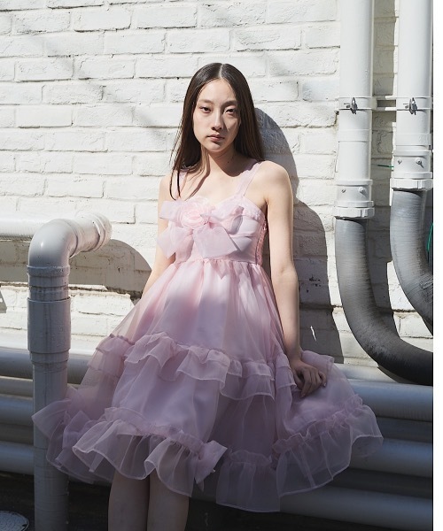 【新品タグ付】Rose Tiara オーガンジーワンピース【ピンク／リボン】 新品タグ付】Rose Tiara オーガンジーワンピース【ピンク／リボン