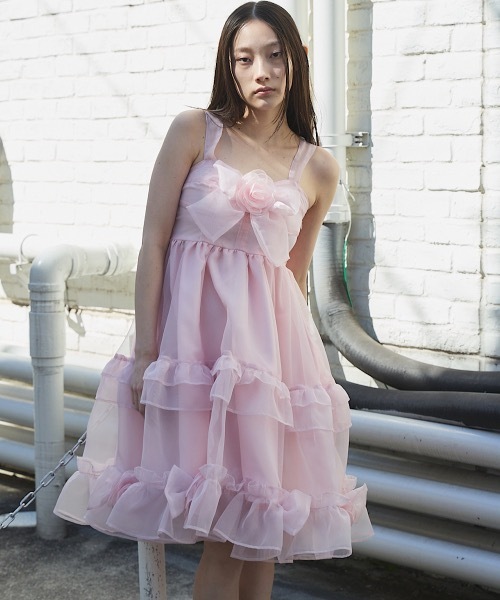 【新品タグ付】Rose Tiara オーガンジーワンピース【ピンク／リボン】 Pain ワンピース オーガンジーローズリボンワンピース : ZOZOTOWN