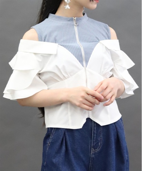 ブラウス シャツ レイヤードフレア袖シャツ レディース
