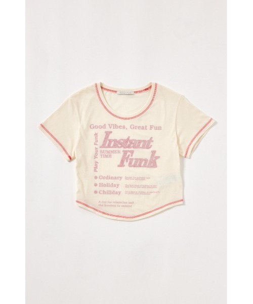 tシャツ 「INSTANTFUNK」ステッチ クロップド Tシャツ レディース
