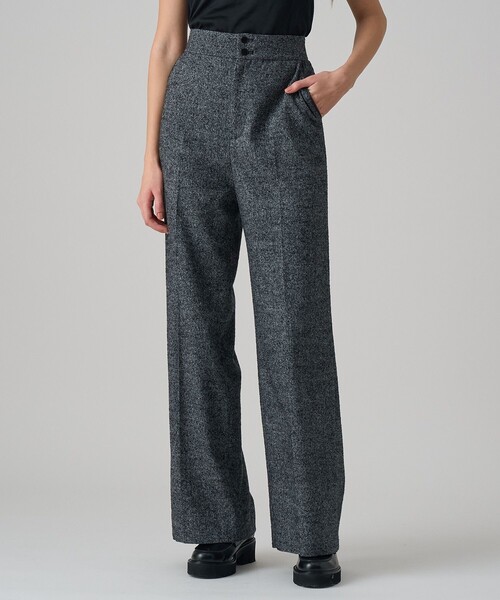 【新品】ANAYI2025秋 ウールシルクツイードワイドパンツ 黒 36 ANAYI(アナイ)｜ウールシルクツイードワイドパンツ/ブラック の通販