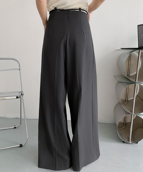 ebure 23SS 黒タグ　ベルト付　タックワイドパンツ LOWO パンツ 紐ベルト付き タックワイドパンツ タックパンツ