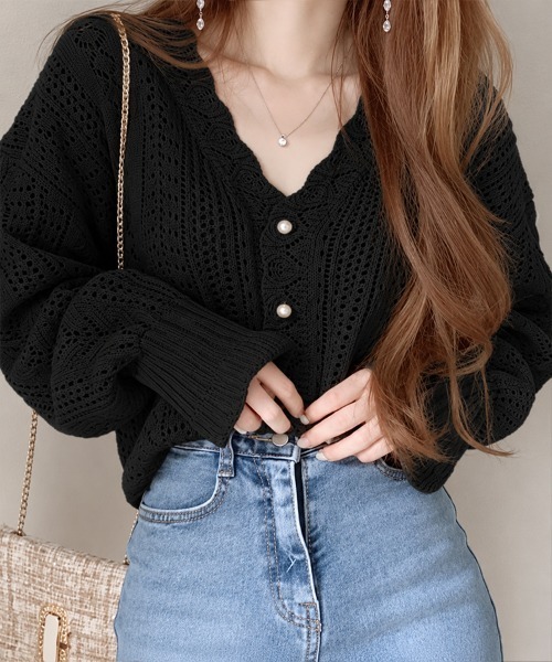 Sally Lunn カーディガン 「選べる5カラー♪」透かし編みレースニット