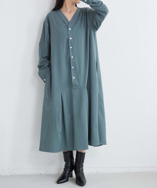 【美品】maison de R ティアードロングワンピース テンセル 日本製 F MAISON DE THERESE（メゾン ド テレーズ） ワンピース Vネックルーズ