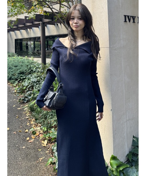 MOUSSY（マウジー） ワンピース ASYMMETRY COLLAR ニットドレス