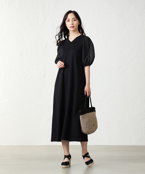 「AMACA」 半袖ワンピース 38 ブラック レディース_画像5