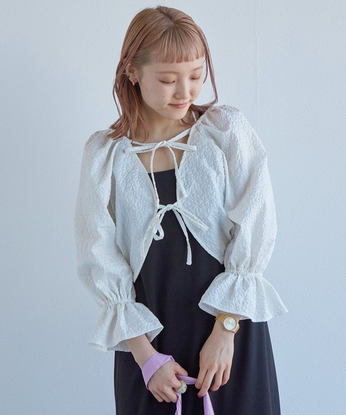 「w closet」 7分袖ニットカーディガン FREE アイボリー レディース_画像9