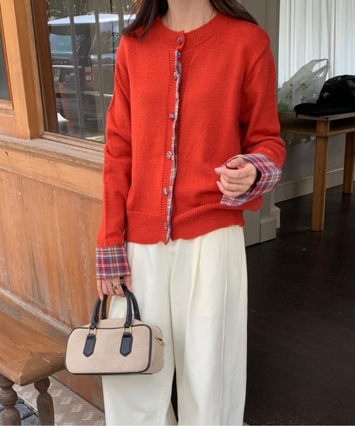 LUCPY カーディガン レイヤード風チェックシャツカーディガン