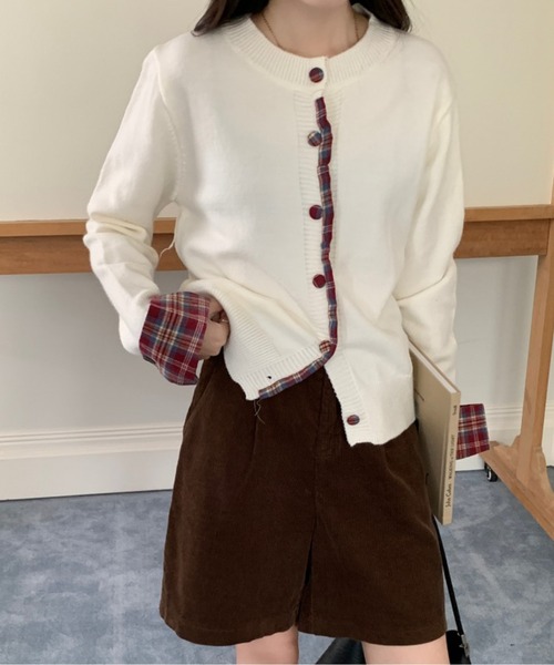 LUCPY カーディガン レイヤード風チェックシャツカーディガン