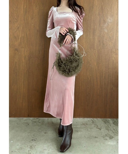 美品 FRAY I.D フレイアイディー ベロアストレートワンピース ブラウン 新品】FRAY.ID ベロアストレートワンピース ブラウン 0 FRAY I.D