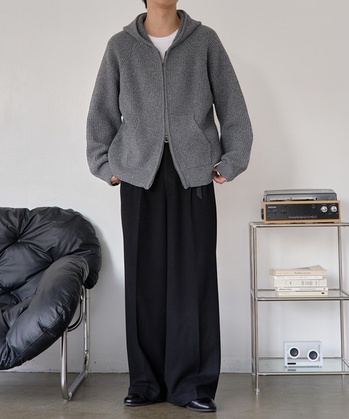 epnok スラックス ウール混セミワイドストレートスラックス メンズ