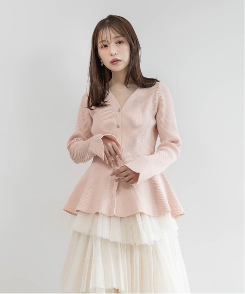 RANDA（ランダ） カーディガン 「SUSTAINABLE」ビジューボタンペプラム