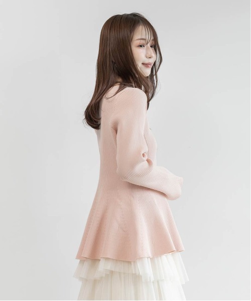 RANDA（ランダ） カーディガン 「SUSTAINABLE」ビジューボタンペプラム