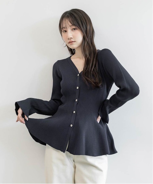 RANDA（ランダ） カーディガン 「SUSTAINABLE」ビジューボタンペプラム