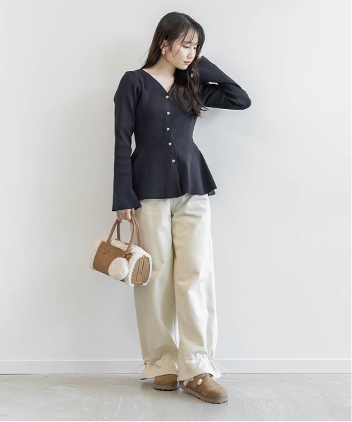 RANDA（ランダ） カーディガン 「SUSTAINABLE」ビジューボタンペプラム