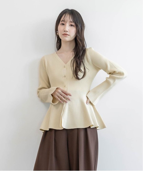 RANDA（ランダ） カーディガン 「SUSTAINABLE」ビジューボタンペプラム