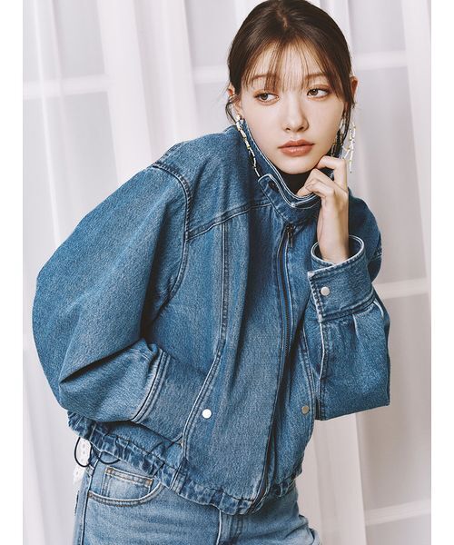 LOUNIE新品⭐️洗える❗️フォルムジップブルゾンオーガンジーバルーンジャケット セール】箔オーガンジーバルーンジャケット（ブルゾン）｜terrace