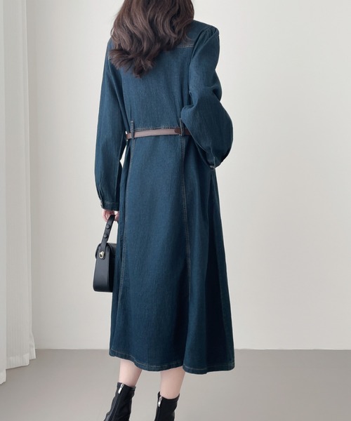 「emi+」 長袖ワンピース L ネイビー レディース_画像2