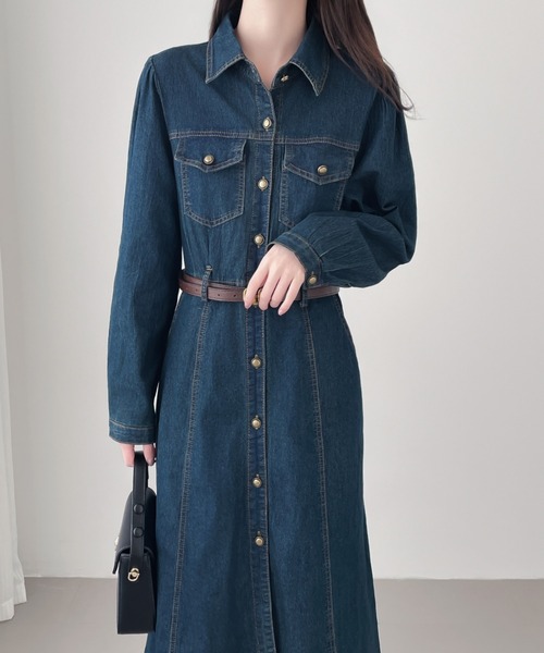 「emi+」 長袖ワンピース L ネイビー レディース_画像3