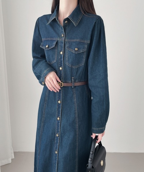 「emi+」 長袖ワンピース L ネイビー レディース_画像4