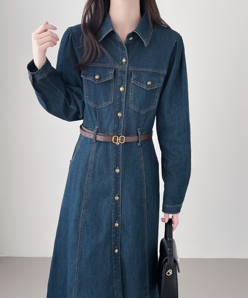 「emi+」 長袖ワンピース L ネイビー レディース_画像5