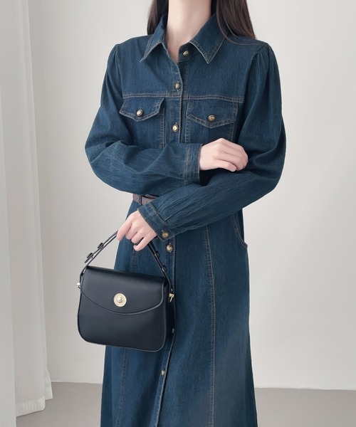 「emi+」 長袖ワンピース L ネイビー レディース_画像6