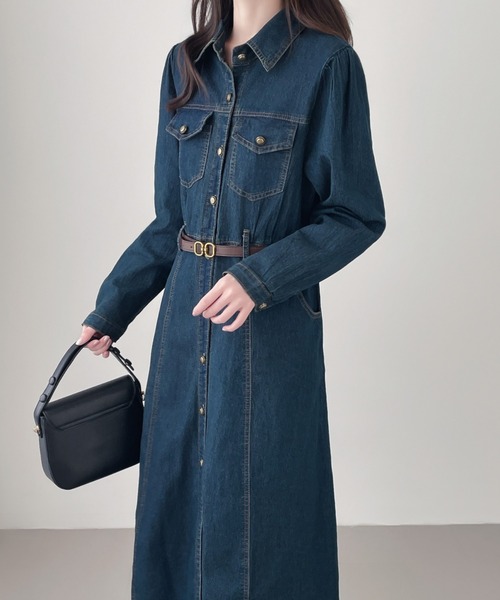 「emi+」 長袖ワンピース L ネイビー レディース_画像8