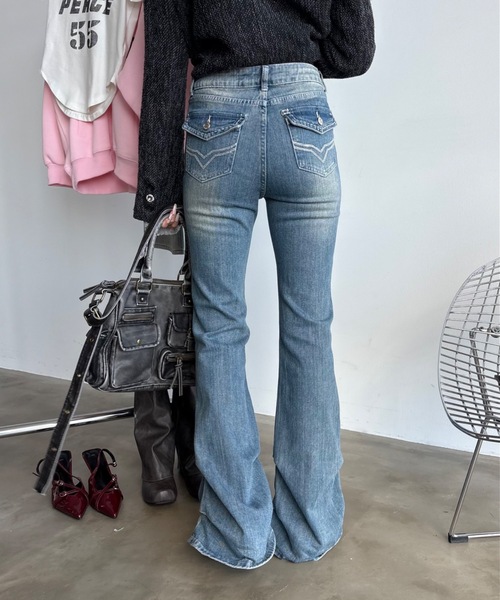 「SHAGGIE」 ブーツカットデニムパンツ SMALL ブラック レディース_画像6