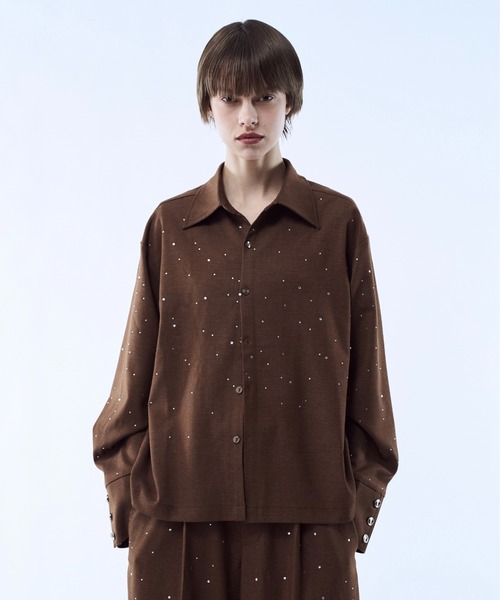 シャツ Rhinestone detail short shirt / ラインストーンディティール