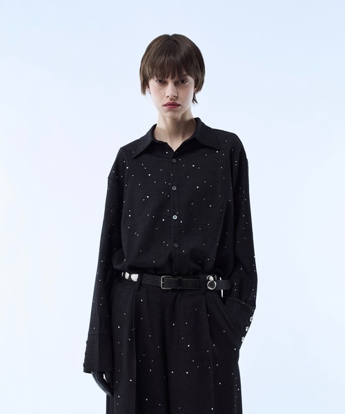 シャツ Rhinestone detail short shirt / ラインストーンディティール 