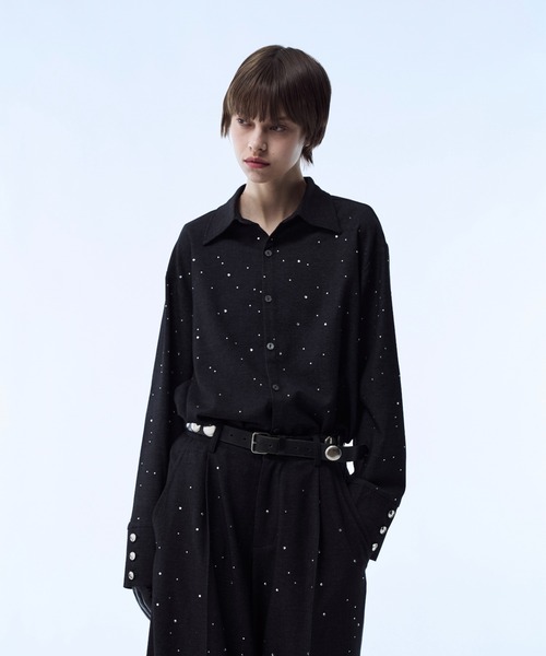 シャツ Rhinestone detail short shirt / ラインストーンディティール