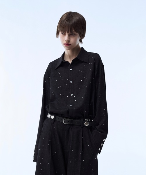 シャツ Rhinestone detail short shirt / ラインストーンディティール
