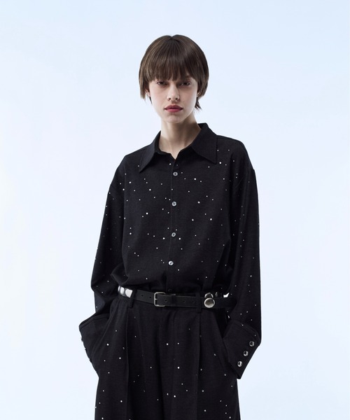 seyto サイズ2 / ラインストーンディティールショートシャツ シャツ Rhinestone detail short shirt / ラインストーンディティール