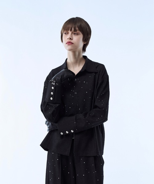 シャツ Rhinestone detail short shirt / ラインストーンディティール