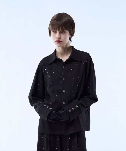 キラキララインストーンシャツ シャツ Rhinestone detail short shirt / ラインストーンディティール