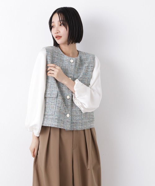 センソユニコ 芽風 古着 立体裁断 ボタンレス ロングニットベスト ジレ センソユニコ 芽風 ベスト 【公式通販】