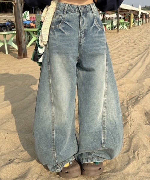 ワイドレッグデニムパンツ LACーVERT ワイドパンツ ジーンズ デニム デニムパンツ ワイドレッグ