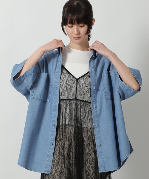 LAKOLE（ラコレ） ブラウス シャツ 冷感デニムシャツハーフスリーブ