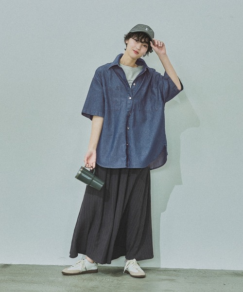 LAKOLE（ラコレ） ブラウス シャツ 半袖 冷感デニムシャツハーフ