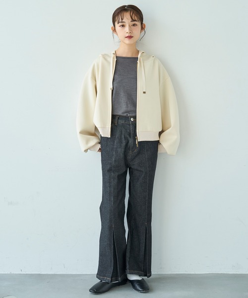 「mil」 ジップアップパーカー ONESIZE アイボリー レディース_画像6