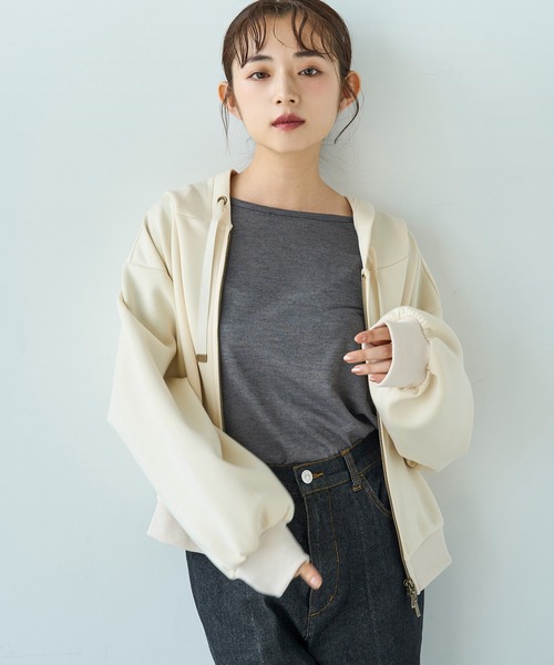 「mil」 ジップアップパーカー ONESIZE アイボリー レディース_画像7