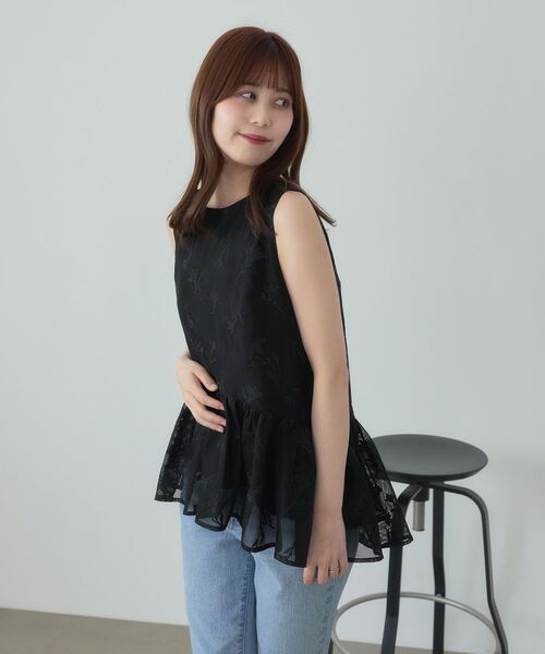 cle blatt ブラウス シャツ エンブロイダリーペプラムトップス
