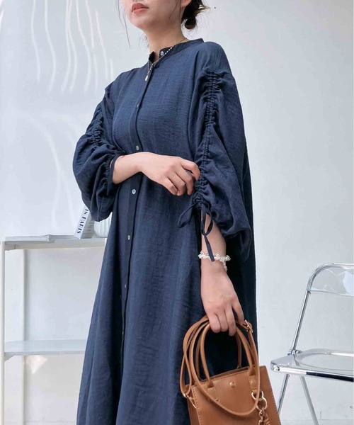 △春服asknowasdewanアズノゥアズデワン シャツとワンピース12600 AS KNOW AS（アズノゥアズ） シャツワンピース ◯袖ドロストゆったり