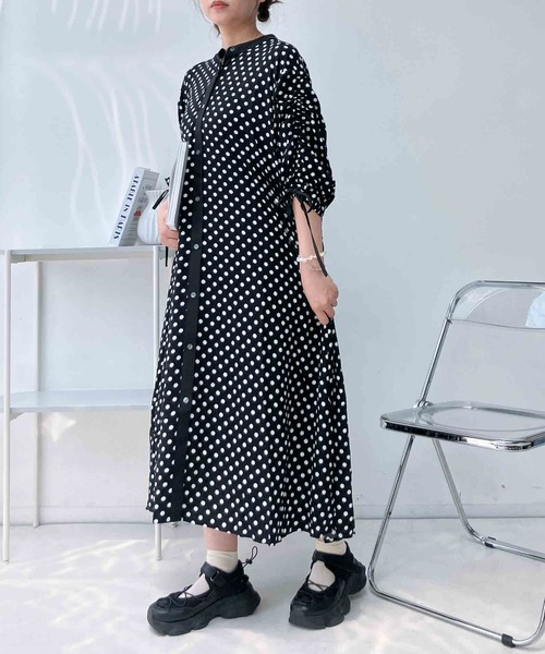 ▲asknowasdewanアズノゥアズデワン シャツとワンピース15300 AS KNOW AS（アズノゥアズ） シャツワンピース ◯袖ドロストゆったり