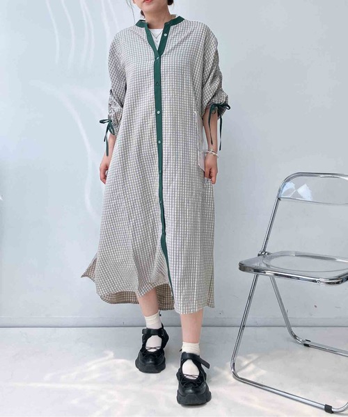 AS KNOW AS（アズノゥアズ） シャツワンピース ◯袖ドロストゆったり