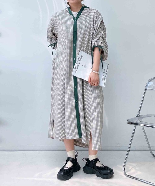 AS KNOW AS（アズノゥアズ） シャツワンピース ◯袖ドロストゆったり
